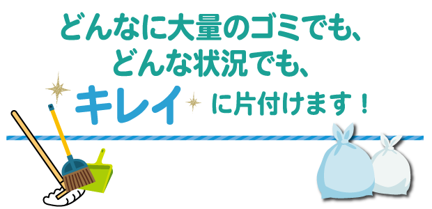 どんな大量のゴミでも、どんな状況でもキレイに片付けます。