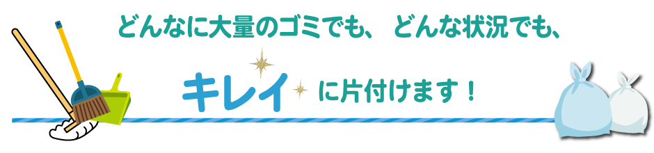 どんな大量のゴミでも、どんな状況でもキレイに片付けます。
